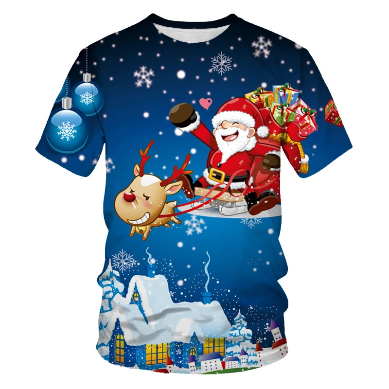 2023 Новые Летние Унисекс Забавные футболки Санта Клауса с коротким рукавом, Мужская Мода, 3D Принт, Празднование Праздников, Рождественский подарок