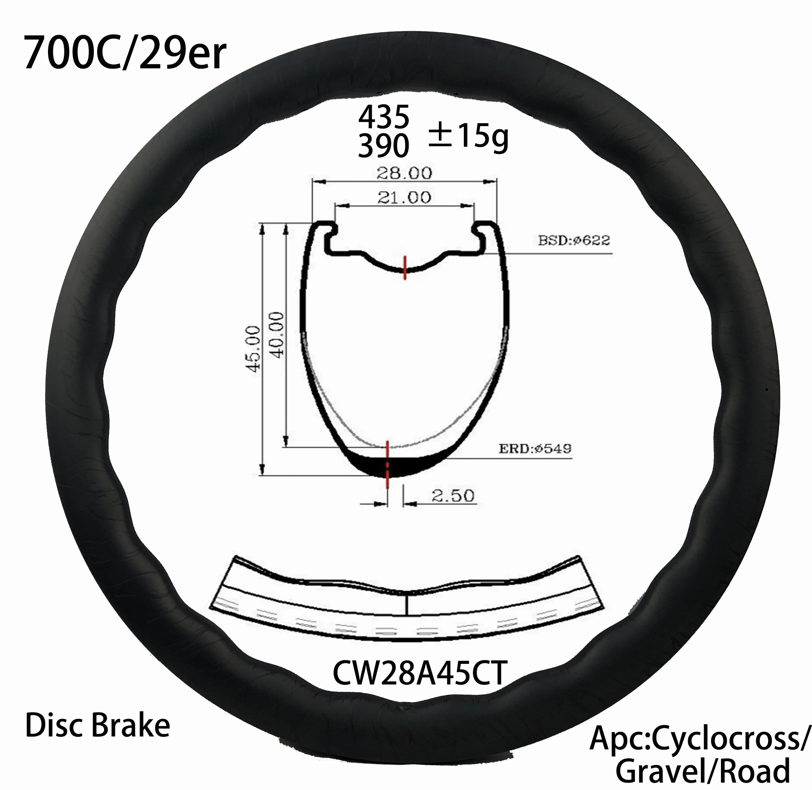 асимметричная волна карбоновое велосипедное колесо шириной 28 мм версия дискового тормоза глубиной 45 мм решающий бескамерный UD 3K 12K легкий вес велосипедных деталей
