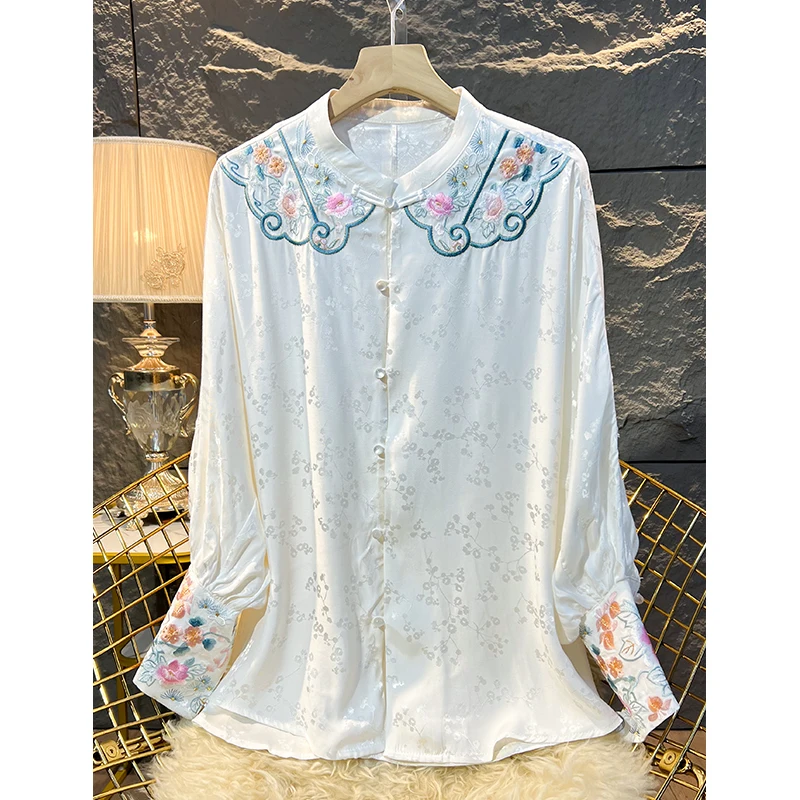 Высококачественная летняя блузка с вышивкой в китайском стиле, женская модная свободная Женская солнцезащитная рубашка с длинным рукавом, топ S-XXL