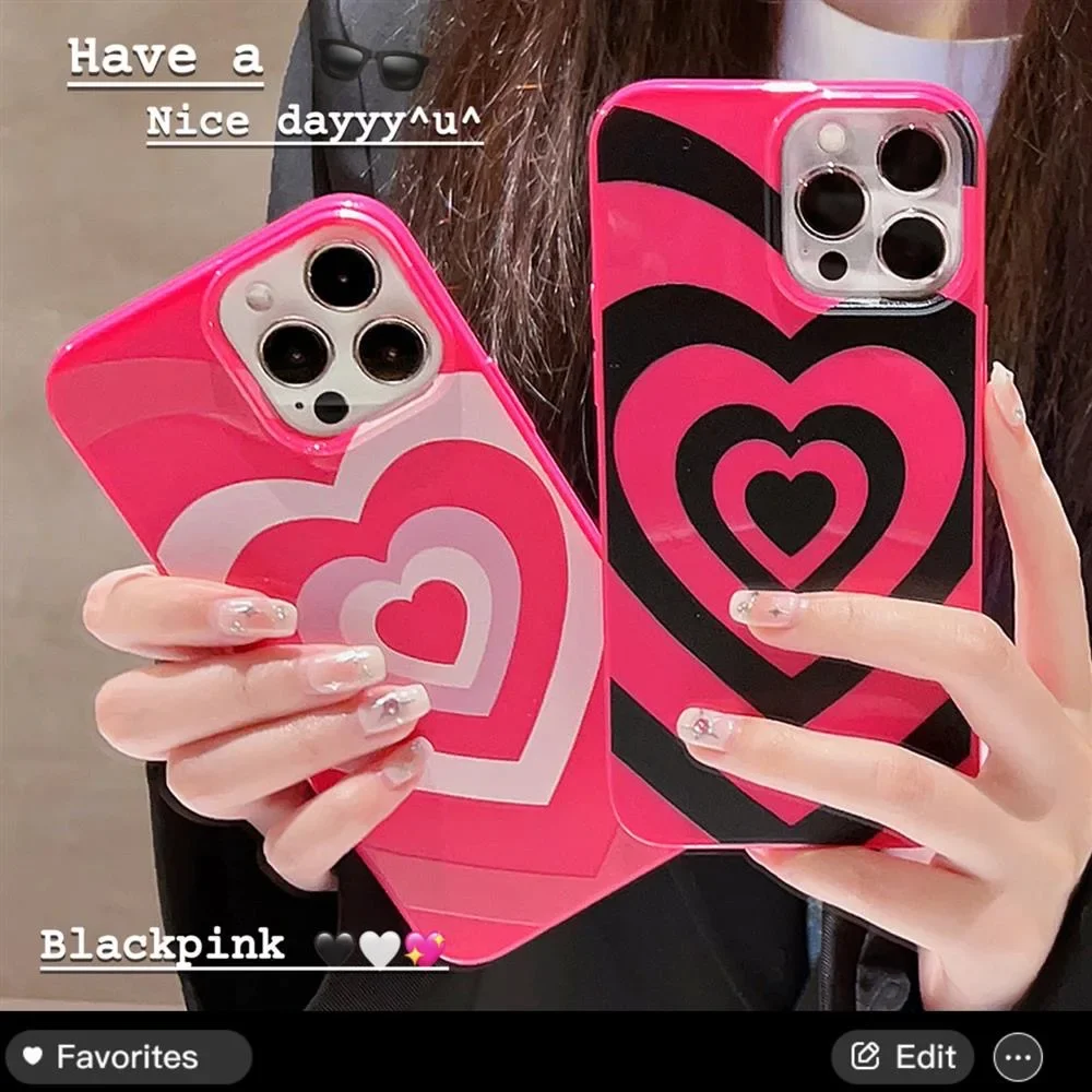 Для iPhone 11 12 13 14 Pro 14 Plus X XS XR Max 7 8Plus 12 13 Mini Розово-Красный Мягкий Силиконовый Чехол Love Heart Circle Чехол Для Телефона