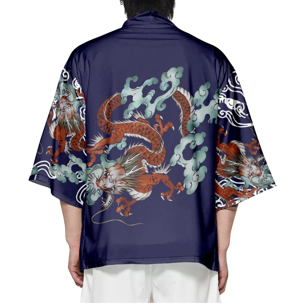 Кимоно с принтом самурая и дракона в японском стиле, летняя уличная одежда, мужской и женский кардиган, халат из аниме харадзюку, одежда