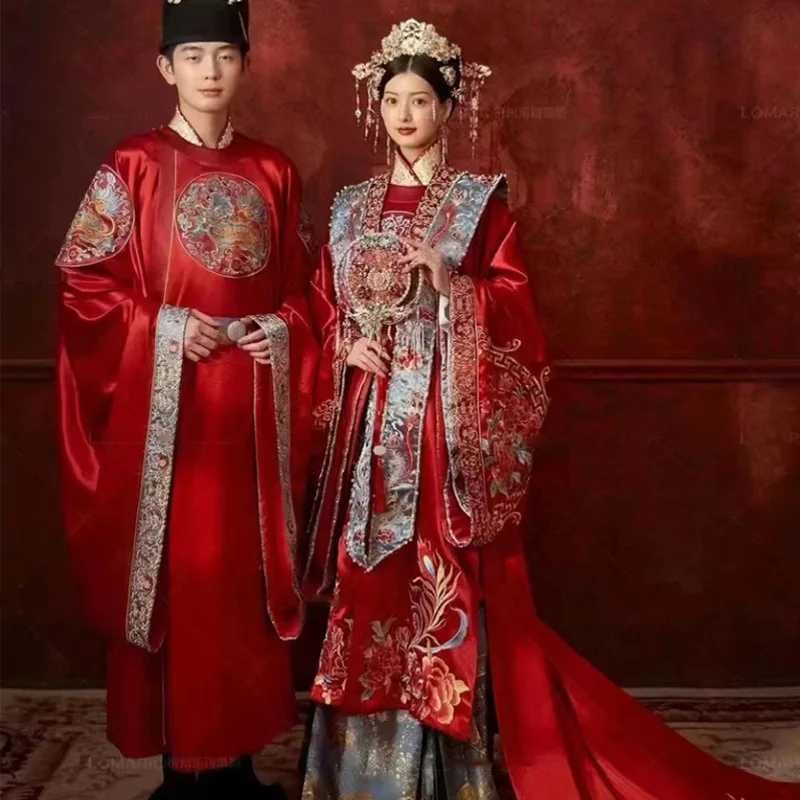 Китайская свадебная одежда династии Мин Ханфу, свадебное платье с древними мотивами: мужчины и женщины в костюмах эпохи Тан