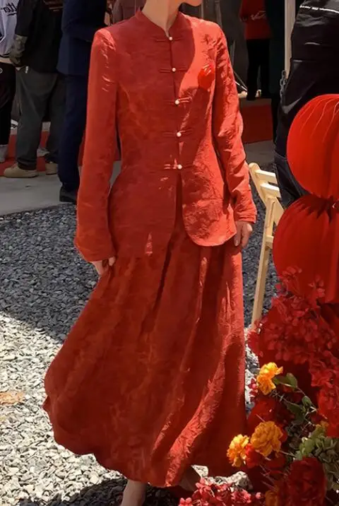 Китайское свадебное платье Женский красный костюм Весна Тан Винтаж 2023 Новинка