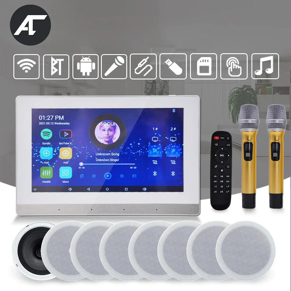 Умный Wi-Fi Bluetooth Настенный усилитель Караоке с сенсорным экраном Android Amp Система фоновой музыки для домашнего кинотеатра Стереодинамик на потолке