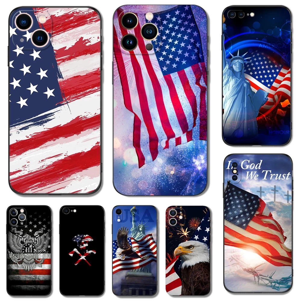Черный чехол из тпу для iphone 14 13 12 11 mini pro MAX 5 5s se 2020 6 6s 7 8 plus x 10 XR XS cover America Флаг США